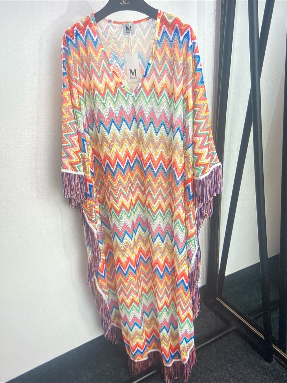 Missoni Multicolor Chevron Print Fringe Long Sleeve Cover Up